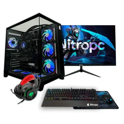 Popoln igralni računalnik Nitropc Pack Gold v2 - AMD Ryzen 5 8400F, RTX 4060 8GB, RAM 32GB, M.2 1TB, Črna