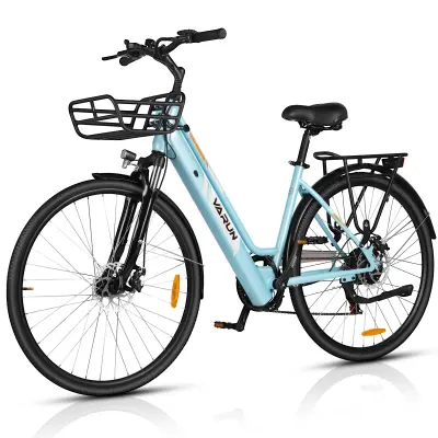 Žensko mestno električno kolo VARUN C700-8, 27,5" nizka stopnica, 36V 250W senzor navora, modra