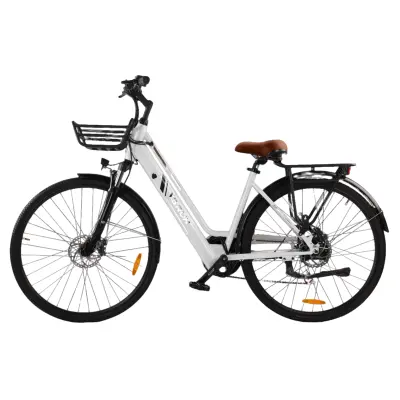 Žensko mestno električno kolo VARUN C700-8, 27,5" nizka stopnica, 36V 250W senzor navora, bela