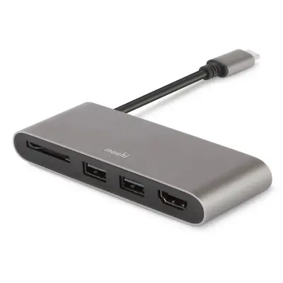 Moshi, Večportno vozlišče USB-C 3-v-1 USB-C HDMI/HDCP 4K Ultrakompaktno 104 Mb/s, Siva