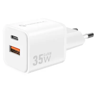 Forcell, GaN III 35W omrežni polnilnik z USB-C + USB vratom v mini formatu, Bela