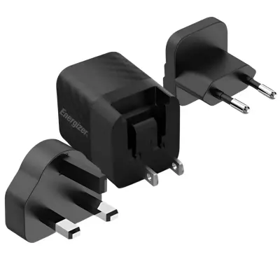 ENERGIZER, Omrežni polnilec GaN 4A USB-C 20W z več vtičnicami EU / UK / US, Črna