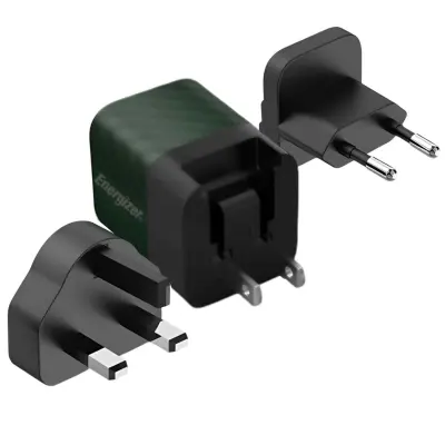 ENERGIZER, Omrežni polnilec GaN 4A USB-C 20W večvtični EU / ZK / ZDA, Črna / Zelena
