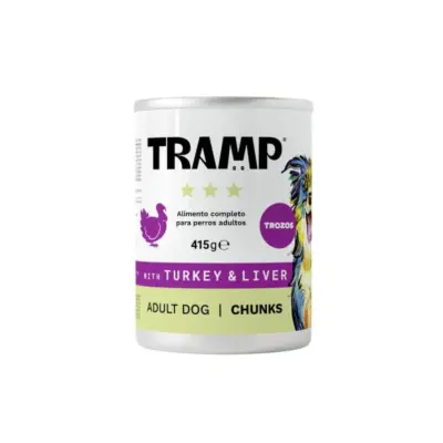 Tramp 3* Dog Chunks With Trukey & Liver - Koščki purana in jeter za odrasle pse, 8 x 415 g