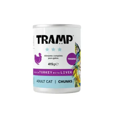 Tramp 3* Cat Pate Rich in Turkey with Liver - Pašteta za odrasle mačke z bogatim deležem purana in jeter, 8 x 415 g