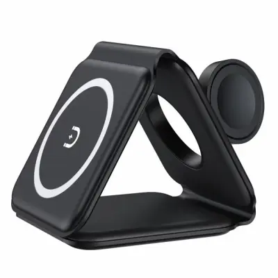 Brezžični Hitri Polnilec 15W 3 v 1 Qi Indukcijski Polnilec Univerzalen Združljiv Apple iPhone Watch AirPods Črn