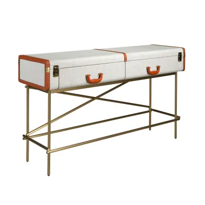 Pravokotna konzolna mizica, tkanina, oreh in zlato polirano jeklo