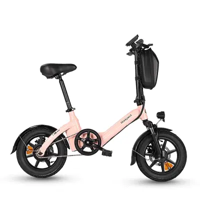 Mini zložljivo električno kolo Bodywel T16 Pro, 14", 250 W 36 V 7,8 Ah, za vožnjo na delo, roza