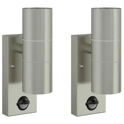vidaXL Zunanje stenske svetilke 2 pcs srebrna 7 x 10 x 22 cm