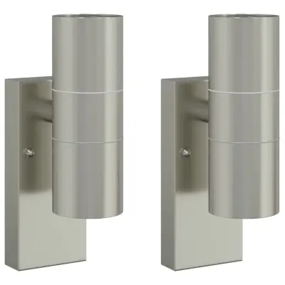 vidaXL Zunanje stenske svetilke 2 pcs srebrna 7 x 10 x 22 cm
