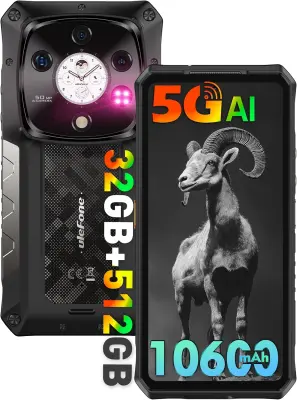 Ulefone Armor 28 Pro 5G 32/512GB, črna AI pametni robustni telefon Android 14, 10600mAh 120W 6,67" FHD+ 120Hz AMOLED