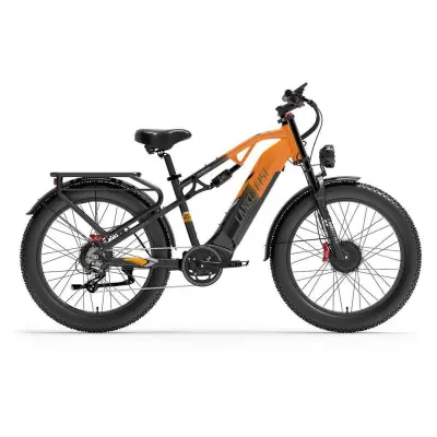 Terensko električno kolo LANKELEISI MG800Max, dvojni motor, 26-palčne debele pnevmatike, 20 Ah baterija, črno-oranžna