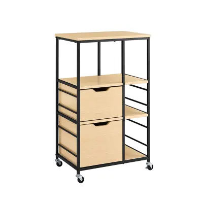 SoBuy kuhinjska omarica s predali in policami kolesi naravni les industrijski stil 89x53x37cm