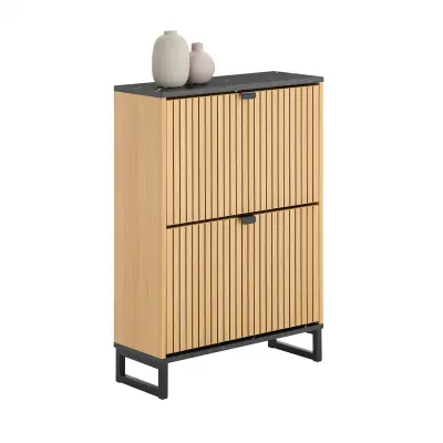SoBuy dvovratna omara za čevlje z učinkom črnega marmorja in svetlega lesa odporna konstrukcija 60x24x88 cm