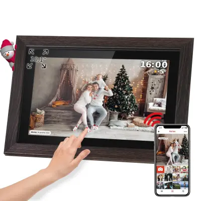 Touch digitalni foto okvir FRAMEO Wi-Fi zvočnik 10,1” les + APP