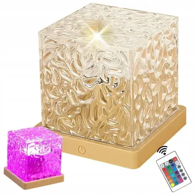 Akrilna aku. LED RGB kristalna svetilka kocka USB + daljinec