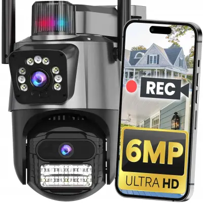 WIFI dvojna brezžična vrtljiva 3MPX Full HD videonadzorna kamera IR PIR LED siva