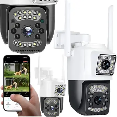 WIFI 4G dvojna brezžična vrtljiva 6MPX videonadzorna kamera IR LED bela