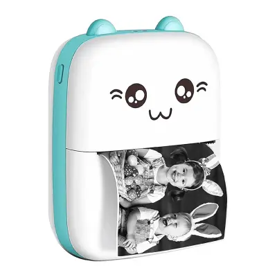 200dpi Bluetooth povezan termični tiskalnik Cat Prenosni model, Bela / Modra