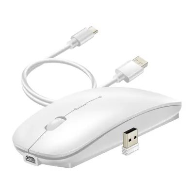wiwu, Brezžična miška Bluetooth in USB 2. 4G Compact Rechargeable, Bela