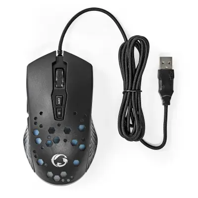 Nedis, 7200 dpi RGB žična igralna miška s 7 gumbi, Črna