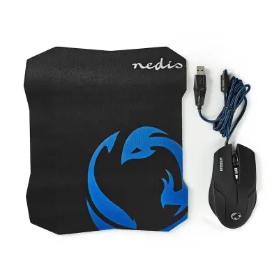 Nedis, Žična miška s 6 gumbi 1600 dpi in nedrsečo podlogo za miško, Črna