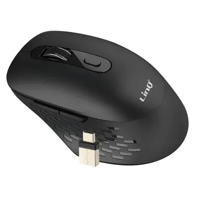 LinQ, Brezžična miška WiFi in Bluetooth 2.4G z USB C in USB ključem, Črna