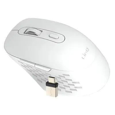 LinQ, Brezžična miška WiFi in Bluetooth 2.4G z USB C in USB ključem, Bela