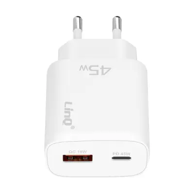 LinQ, Omrežni polnilnik USB C Power Delivery 45 W in USB Quick Charge 3.0 18 W, Bela