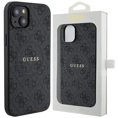 GUESS GUHMP14SG4GFRK IPHONE 14 / 15 / 13 6.1 CZARNY/BLACK HARDCASE 4G COLLECTION LEATHER METAL LOGO MAGSAFE
