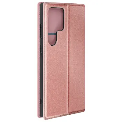 Ovitek za Galaxy S24 Ultra Card Holder Video Support Magnetic Flip, Šampanjec roza