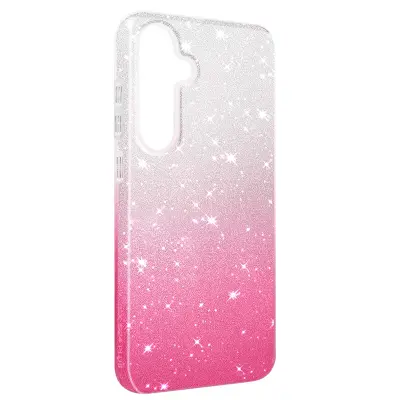 Silikonski ovitek za Samsung Galaxy S24 Plus poltrden fin z blešcicami, Bela / Roza