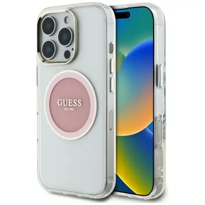 GUESS MAGNETNI OVITEK ZA IPHONE 16 PRO MAX LOGO KOVINSKI KROG ZA MAGSAFE