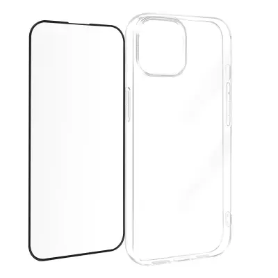 Ovitek za iPhone 15 iz silikonskega gela in 9H kaljenega stekla, Črna