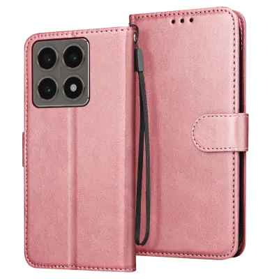 Ohišje za Xiaomi 14T Pro Clapet Wallet in stabilno video držalo, Šampanjec roza