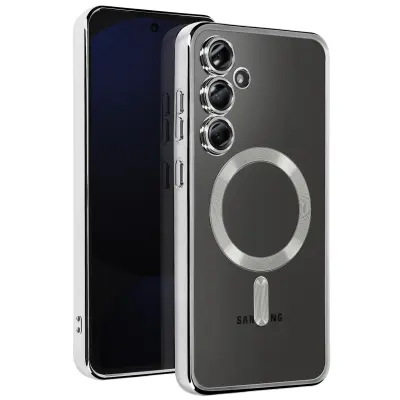 Ohišje MagSafe za Samsung Galaxy S24 FE Silikonski kromirani okvir, Srebrna