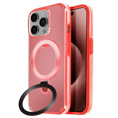 Ohišje MagSafe, odporno na udarce, za iPhone 15 Pro s stojalom, Rdeča