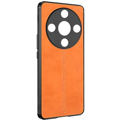 Etui za Honor Magic 6 Lite 5G videz usnja iz goveje kože, Oranžna