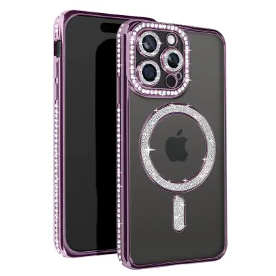 Diamond Case za iPhone 15 Pro Max Zaščita MagSafe Contour Strass, Vijolična