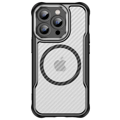 Ohišje za iPhone 15 Pro MagSafe protišokovno ojačan karbonski hrbet, Črna