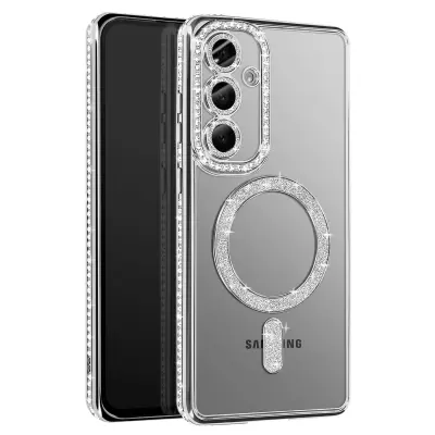 Diamantno ohišje za Samsung Galaxy S25 Plus MagSafe Obris Strass, Srebrna