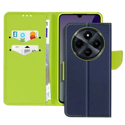 Ohišje za Xiaomi Redmi 14C Wallet Leather Saffiano Fancy, Modra noč