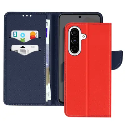 Ohišje za Samsung Galaxy A36 Wallet Leather Saffiano Fancy, Modro / Rdeče