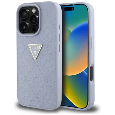 GUESS TPU OVITEK ZA IPHONE 16 PRO S KOVINSKIM LOGO TRIKOTNIM VZORCEM ZA TELEFON