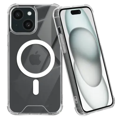 Magsafe ohišje za iPhone 15 Plus, ojačano s silikonskim gelom za kovance, Prozorno