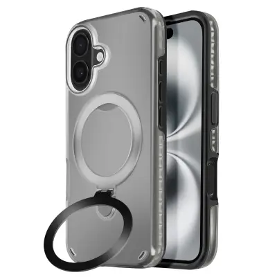 MagSafe ohišje za iPhone 16 Odporno na udarce z zložljivim stojalom, Črna