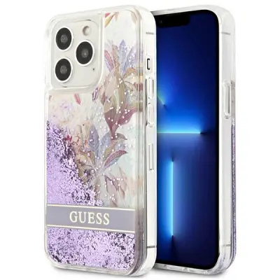 GUESS GUHCP13LLFLSU IPHONE 13 PRO / 136.1 PURPLE/PURPLE HARDCASE FLOWER LIQUID GLITTER