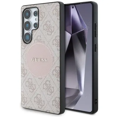 ETUI GUESS 4G ROUND PATCH CLASSIC LOGO   MAGSAFE DO SAMSUNG GALAXY S25 ULTRA RÓŻOWY