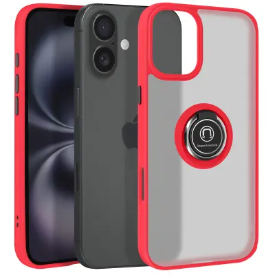 Ovitek za iPhone 16 Plus Bague Métallique Support Vidéo, Rdeča