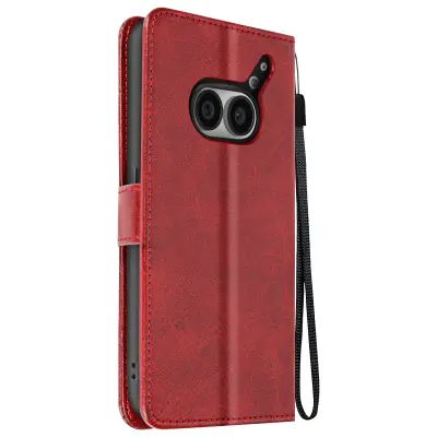 Torbica s preklopom za Nothing Phone 2a Denarnica s trakom za roko, Rdeča